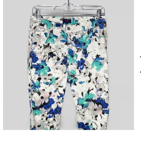 Not Your Daughter Designer Floral Blue Straight Ankle Jeans Tummy Tuck Tech 12 - Picture 3 of 5